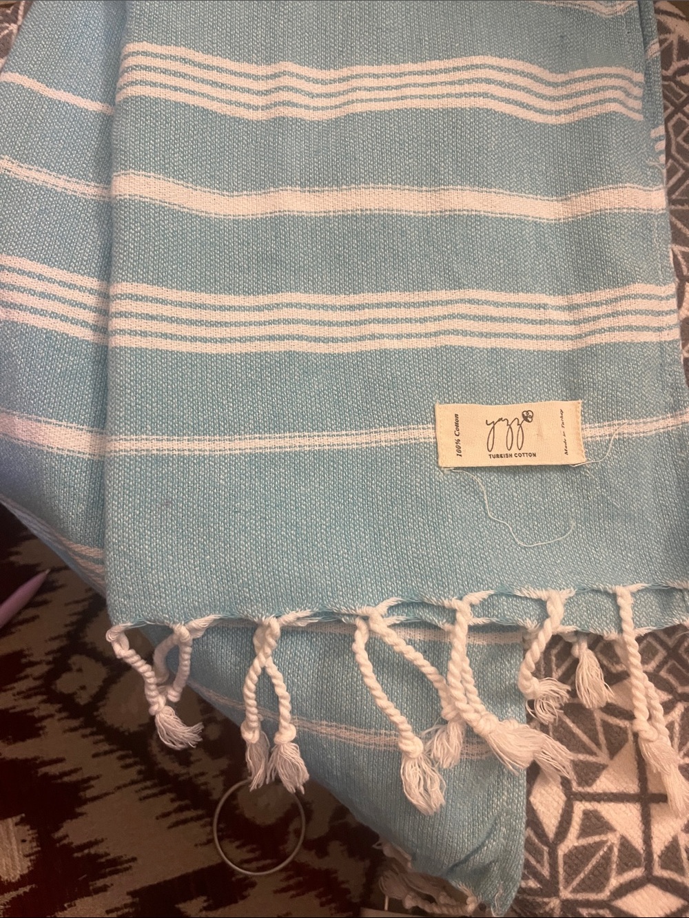Authentic Soft Turkish Cotton Hand Towel in Light Blue & White Peshtemal 817